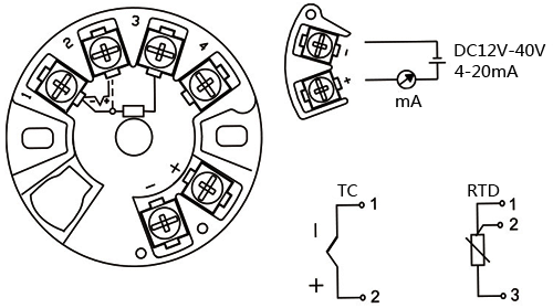熱電阻一體化溫度變送器接線圖