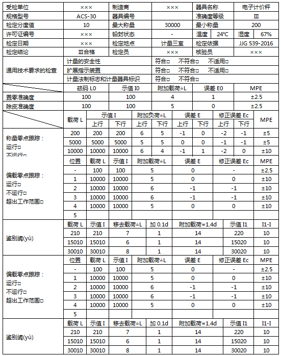 ACS-30電子計價秤檢定記錄