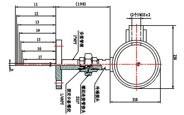 鎧裝整體多點熱電偶結構示意圖