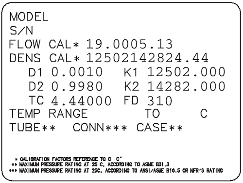 新式彎管質量流量計銘牌