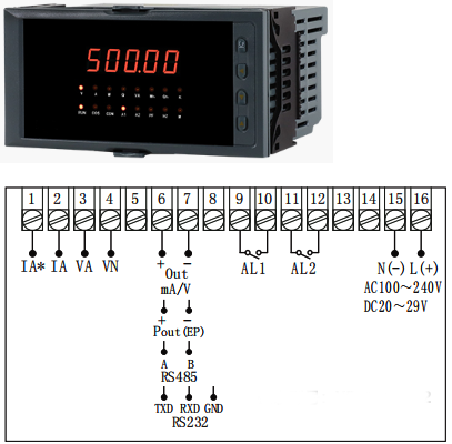 160×80m單相有功功率表接線圖